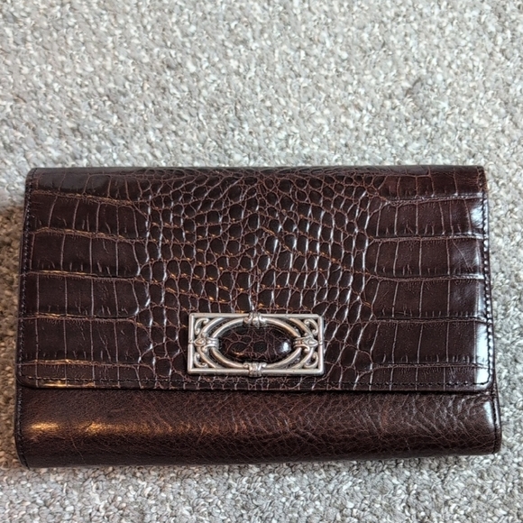 Brighton Brown Vintage Oversized Alligator Bifold Wallet Clutch Organizer - Picture 1 of 11